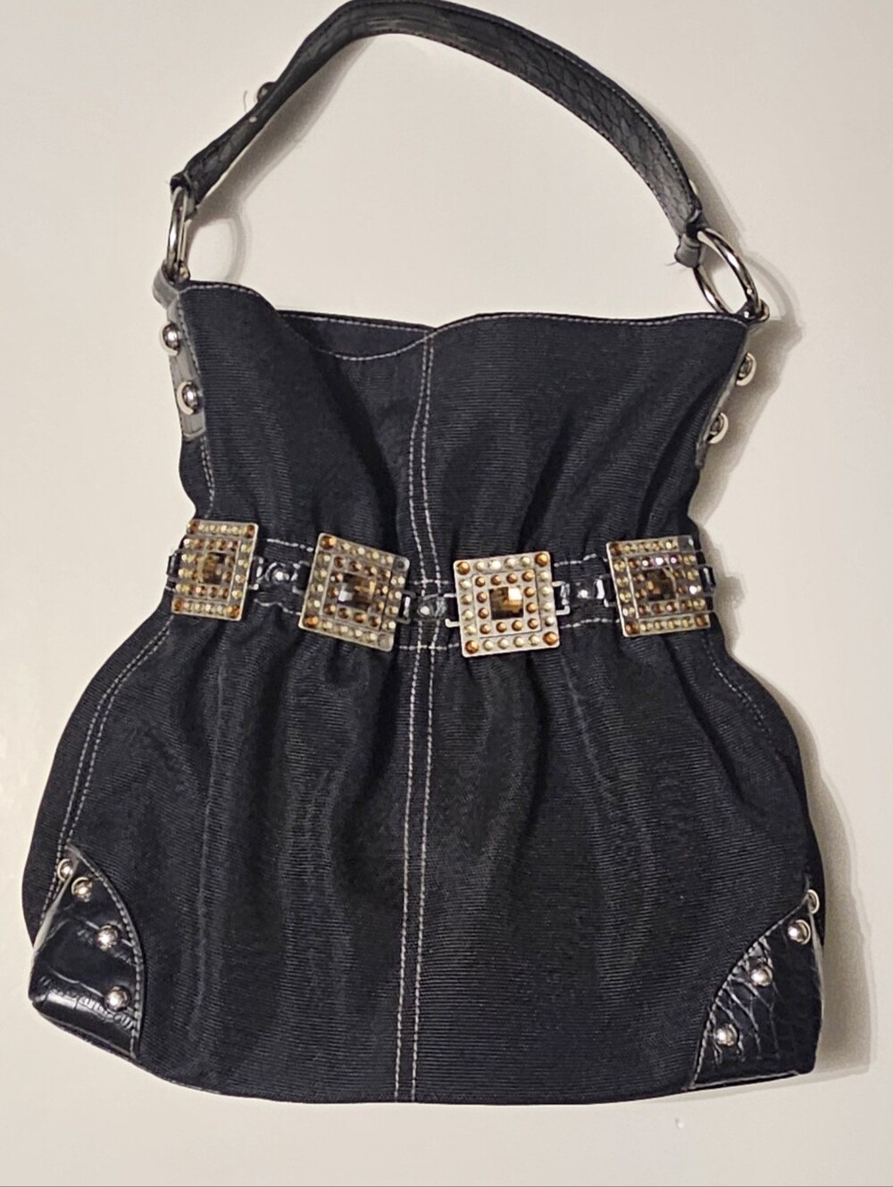 Kathy Van Zeeland Black Shoulder Bag with Gold Stud Accents